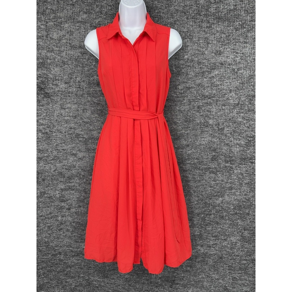 Nanette Lepore Shirt Dress Womens 2 Red Collared Belted Fit‎ Flare Midi